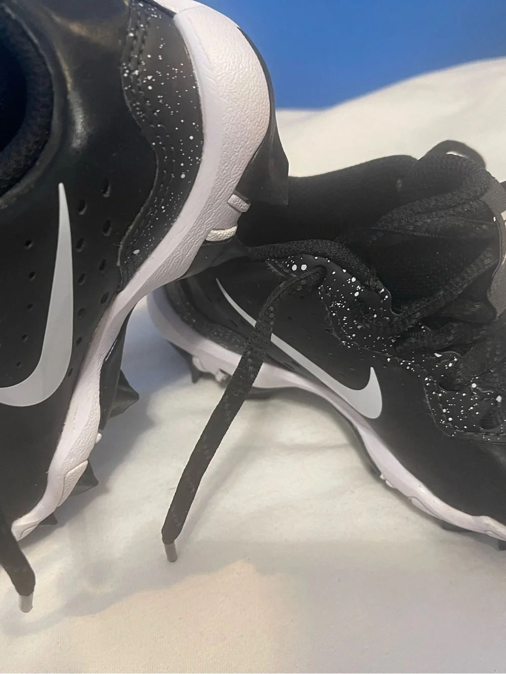 Nike alpha Huarache 10C Kids Black Athletic baseball cleats with White Logo